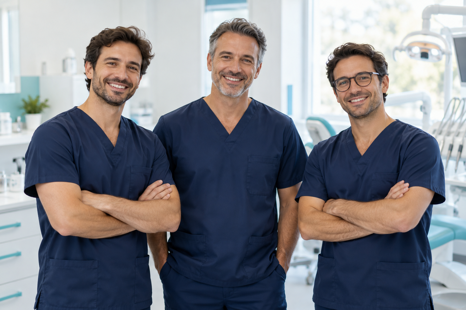 AI-generated illustration of fictional dentists; not the Parola team